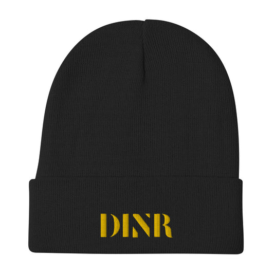 DINR Embroidered Beanie in Gold